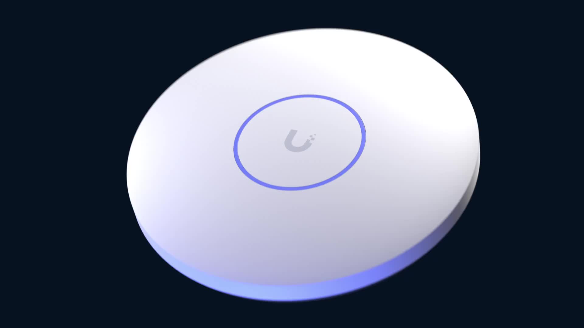 White UniFi Wi-Fi access point with a blue illuminated ring
